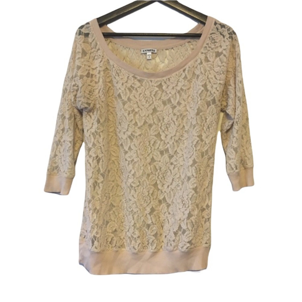 Express Tan Lace 3/4 Sleeve Blouse Smal